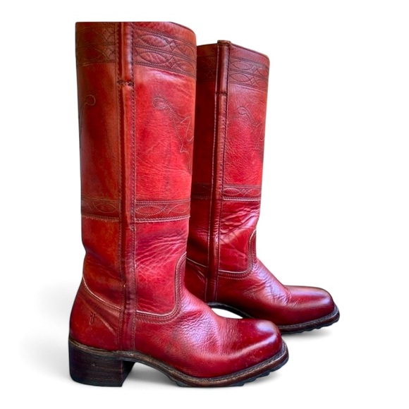 FRYE horse stitching embroidered campus boots size 5.5 women’s tall - Picture 4 of 15